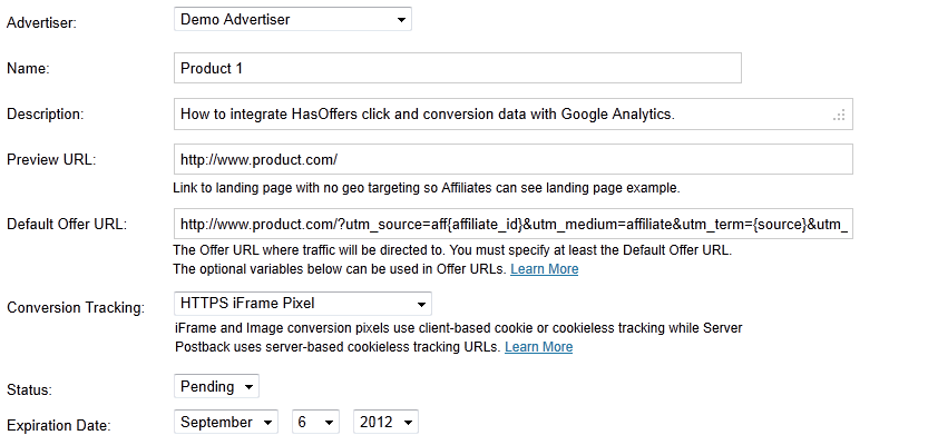 HasOffers' Offer URL Configuration