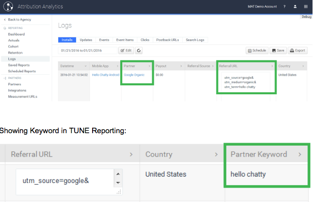 tune attribution analytics google app search